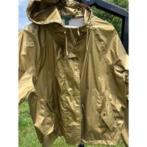 Lauren Ralph Lauren Women Gold Metallic Ripstop Hooded Windbreaker Jacket Large